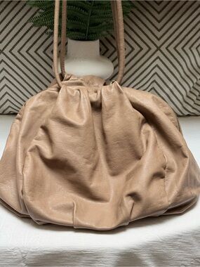 HOBO Soft Taupe Leather Drawstring Hobo Bag
